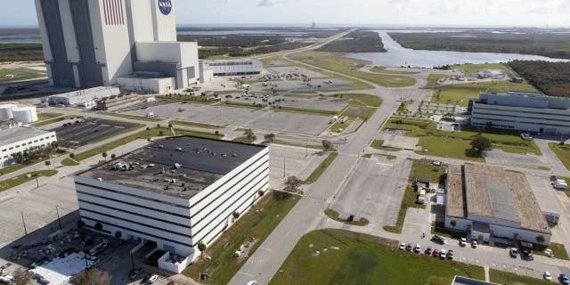 Launch Complex 39 surrounding areas are seen during an aerial survey of NASA's Kennedy Space Center in Florida on September 12, 2017.