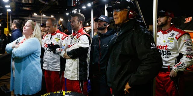 FORT WORTH, TX - NOVEMBER 06: Joe Gibbs, team owner of Carl Edwards, driver of the #19 Sport Clips Toyota, looks on while waiting for the race to be called due to rain during the NASCAR Sprint Cup Series AAA Texas 500 at Texas Motor Speedway on November 6, 2016 in Fort Worth, Texas. (Photo by Daniel Shirey/Getty Images)