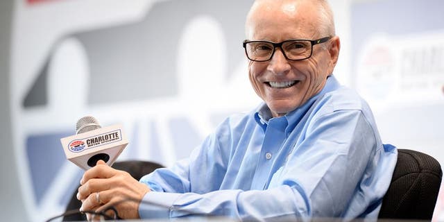 CHARLOTTE, NC - MAY 28: 2016 NASCAR Hall of Fame inductee Mark Martin speaks with the media prior during qualifying for the NASCAR XFINITY Series Hisense 300 at Charlotte Motor Speedway on May 28, 2016 in Charlotte, North Carolina. (Photo by Blaine Ohigashi/Getty Images)