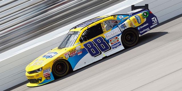 RICHMOND, VA - APRIL 23: Dale Earnhardt Jr., driver of the #88 Hellmann's Chevrolet, races during the NASCAR XFINITY Series ToyotaCare 250 Heat #1 at Richmond International Raceway on April 23, 2016 in Richmond, Virginia. (Photo by Daniel Shirey/NASCAR via Getty Images)
