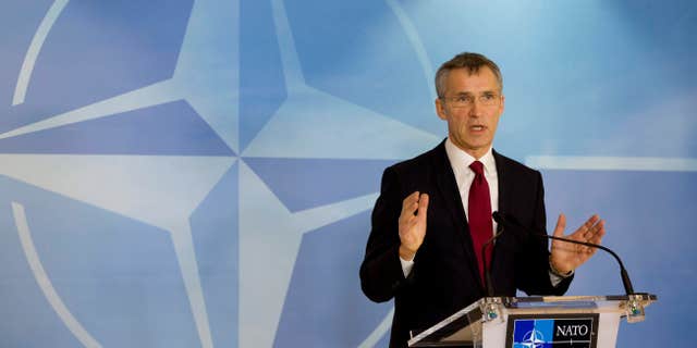 Feb. 5, 2015: NATO Secretary General Jens Stoltenberg speaks during a media conference at NATO headquarters in Brussels.