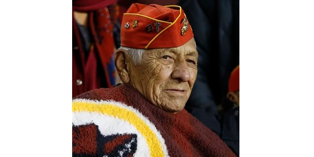 Nov. 25, 2013: Roy Hawthorne, a member of the famed Navajo Nation Code Talkers, watches a football game between the Washington Redskins and San Francisco 49ers in Landover, Md.