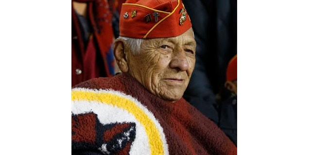 Nov. 25, 2013: Roy Hawthorne, a member of the famed Navajo Nation Code Talkers, watches a football game between the Washington Redskins and San Francisco 49ers in Landover, Md.