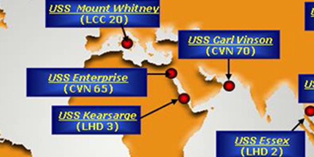 Shown here are the positions of key U.S. Navy ships on Feb. 28.