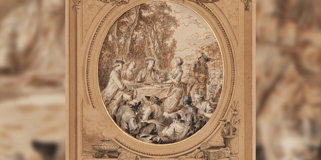 Preparatory sketch with a drawn frame for an illustration of the Comedy Les Moissonneurs, 1768, by Charles Dominique Joseph Eisen (1720–1778). Credit: Charles Dominique Joseph Eisen/Courtesy of the Bundeskunsthalle museum