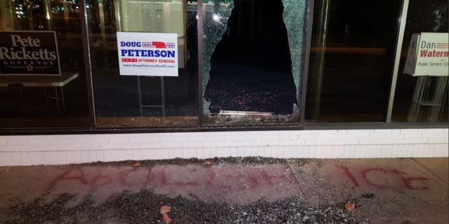 Police were notified of the vandalism shortly after 3 a.m. Tuesday.