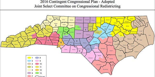 North Carolina's current congressional district map, the subject of a legal challenge.