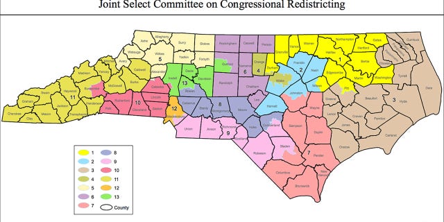 North Carolina's current congressional district map, the subject of a legal challenge.