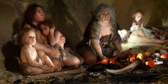 An exhibit shows the life of a neanderthal family in a cave in the new Neanderthal Museum in the northern town of Krapina February 25, 2010. (REUTERS/Nikola Solic)