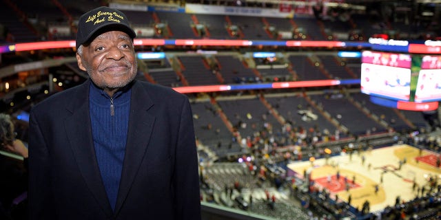 Eugene Williams poses for a photograph before an NBA basketball game between the Washington Wizards and the Golden State Warriors, Wednesday, Feb. 28, 2018, in Washington.