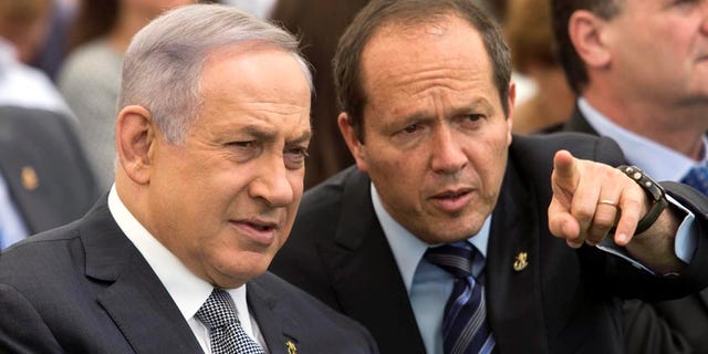 June 2, 2016: Israeli Prime Minister Benjamin Netanyahu and Jerusalem Mayor Nir Barkat during a special Cabinet meeting to mark Jerusalem Day in Ein Lavan spring located in the outskirts of Jerusalem.
