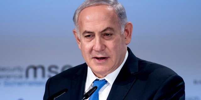 Israel's Prime Minister Benjamin Netanyahu delivers a speech in Munich, Germany, Feb. 18, 2018.