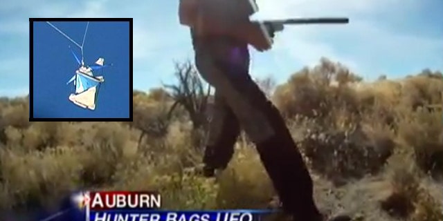 A Nevada hunter and the photo of the strange object that fell from the skies and into his lap, seen here in images from an ABC10 video.