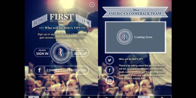 Romney will be announcing his VP nominee through the "Mitt's VP" smartphone app.