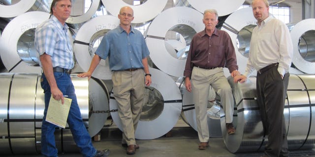 The owners of Hercules Industries -- from left to right, James Newland, Paul Newland, William Newland, Andrew Newland -- won an injunction to stop the Obama administration's health care mandate that requires employers provide coverage for abortion-inducing drugs, sterilization and contraception -- a requirement they say violates their Catholic beliefs. (Courtesy: ADFMedia.org)