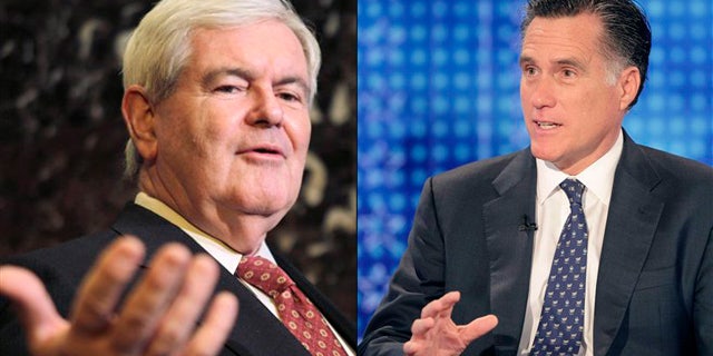 Shown here are former House Speaker Newt Gingrich, left, and former Massachusetts Gov. Mitt Romney.