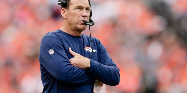 Oct 9, 2016; Denver, CO, USA; Denver Broncos head coach Gary Kubiak looks on in the fourth quarter against the Atlanta Falcons at Sports Authority Field at Mile High. The Falcons won 23-16. Mandatory Credit: Isaiah J. Downing-USA TODAY Sports