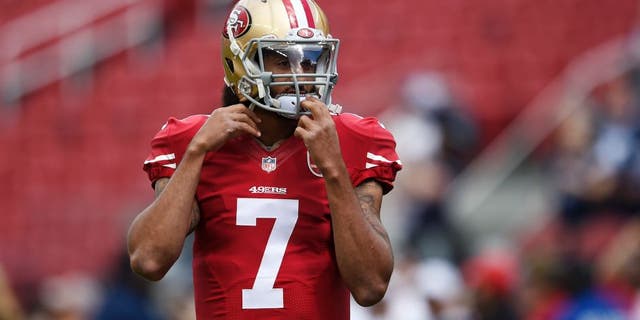 Oct 2, 2016; Santa Clara, CA, USA; San Francisco 49ers quarterback Colin Kaepernick (7) warms up prior to the game against the Dallas Cowboys at Levi's Stadium. Mandatory Credit: Kelvin Kuo-USA TODAY Sports