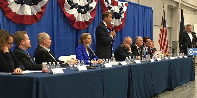Democratic congressional candidates for New Hampshire's 1st District seat speak at an Aug. 30 forum in Manchester.