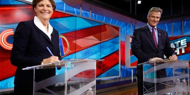 Oct. 23, 2014: U.S. Sen. Jeanne Shaheen, D-N.H., left, and former Massachusetts Republican U.S. Sen. Scott Brown before a live televised U.S. Senate debate.