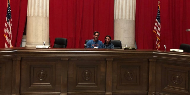 Nick Loeb and producer Cathy Allyn on the set of their upcoming film about the Roe v. Wade Supreme Court case.