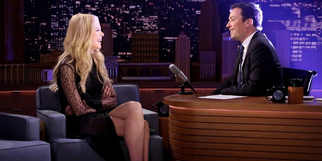 Pictured: (l-r) Actress Nicole Kidman during an interview with host Jimmy Fallon on November 17, 2016.