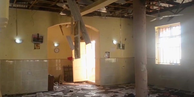 This image taken from TV, shows the interior of a mosque after a deadly attack by a suicide bomber, in Mubi, Adamawa State, Nigeria, Tuesday Nov. 21, 2017.