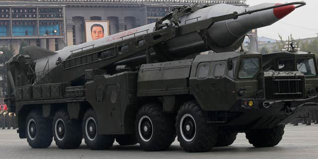 Oct. 10, 2010: North Korea missiles on trucks make its way during a massive military parade to mark the 65th anniversary of the communist nation's ruling Workers' Party in Pyongyang, North Korea.