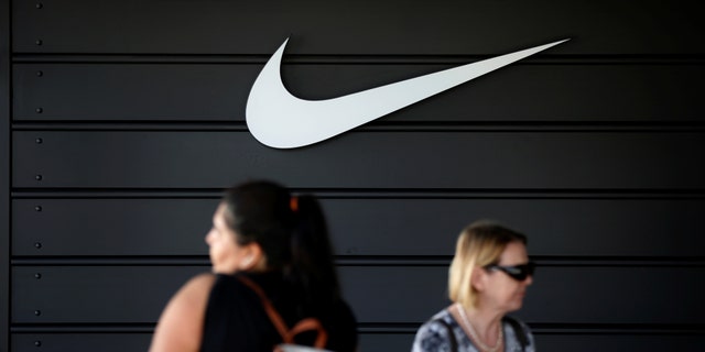 The Nike logo in Los Angeles on April 12, 2016.