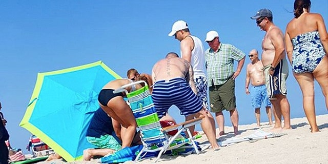A woman was seriously injured when she was impaled by a beach umbrella on the Jersey Shore on Monday, officials said.