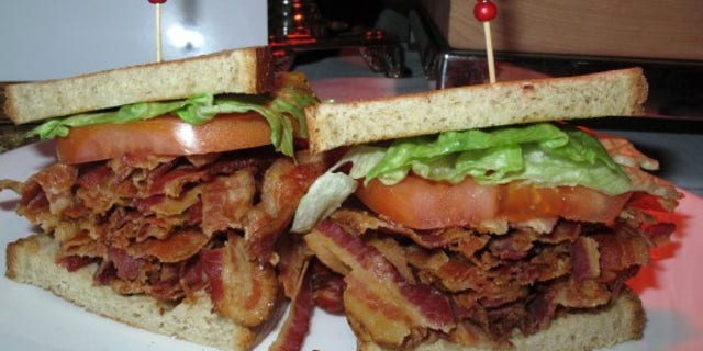 A bacon-lettuce-and-tomato sandwich made with an entire pound of bacon.