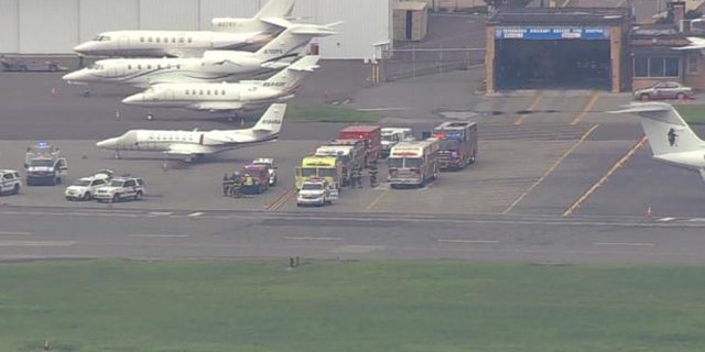 Emergency vehicles swarmed Teterboro Airport in New Jersey after the plane was planning to make an emergency landing.
