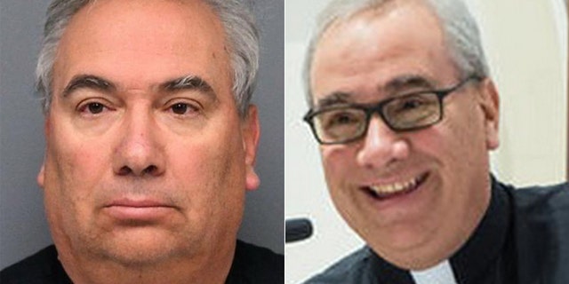 The Rev. Kevin Carter in his Little Ferry Police Department mugshot, and in a happier time, sporting his clerical collar.