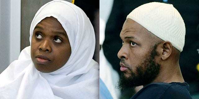 Jany Leveille, left, and Siraj Ibn Wahhaj , listening during a detention hearing in a Taos, N.M. court earlier this month.