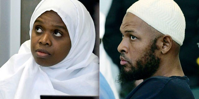 Jany Leveille, left, and Siraj Ibn Wahhaj , listening during a detention hearing in a Taos, N.M. court earlier this month.