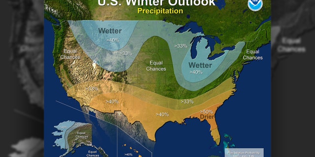 The 2017-18 Winter Outlook map for precipitation.