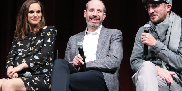 (L-R) Natalie Portman, Noah Oppenheim and Darren Aronofsky attend a panel discussion following the Official Academy Screening of "Jackie," hosted by the Academy of Motion Picture Arts and Sciences at MOMA on November 29, 2016 in New York City.