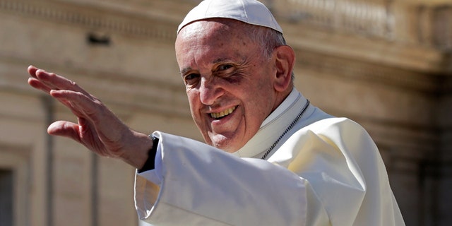 Politics, rather than promoting dialogue, is becoming instead "a forum for clashes between opposing forces," Pope Francis says. The pontiff is shown waving in Saint Peter's Square at the Vatican, Sept. 20, 2017.