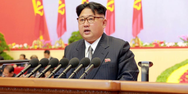 In this May 8, 2016, photo taken and distributed by the North Korean government, North Korean leader Kim Jong Un speaks during the party congress in Pyongyang, North Korea. (Korean Central News Agency/Korea News Service via AP) JAPAN OUT UNTIL 14 DAYS AFTER THE DAY OF TRANSMISSION (KCNA via KNS)
