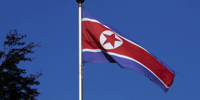 File photo - A North Korean flag flies on a mast at the Permanent Mission of North Korea in Geneva Oct. 2, 2014. (REUTERS/Denis Balibouse/File Photo)