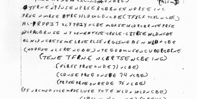 On June 30, 1999, officers in St. Louis found the body of 41-year-old Ricky McCormick, who had been murdered and dumped in a field. The lone clues regarding the homicide were two encrypted notes -- including one seen above -- found in McCormick's pants. (FBI)