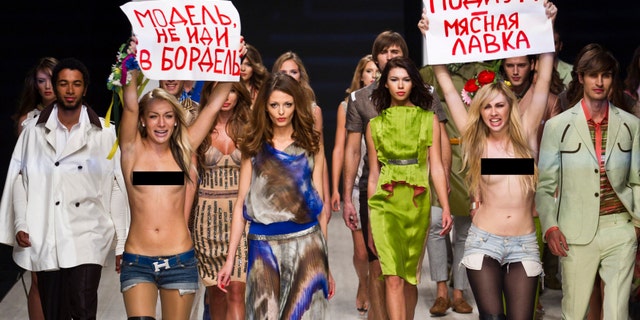 Members of the same group that crashed Klum's show, Femen, also previously protested a fashion show.