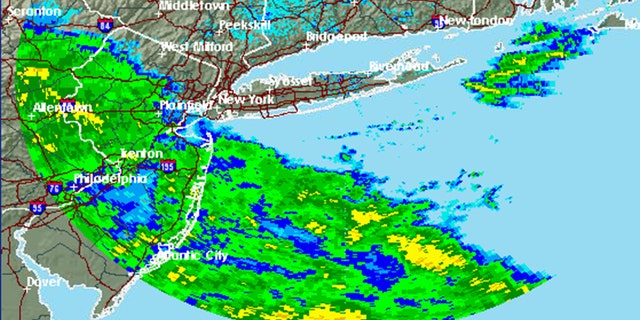 The radar image from 6 p.m. shows the current forecast over New York ahead of the impending storm.