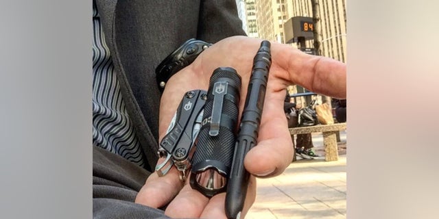 From left, the Dime, the Cortex Compact Flashlight, and the Impromptu Tactical Pen.