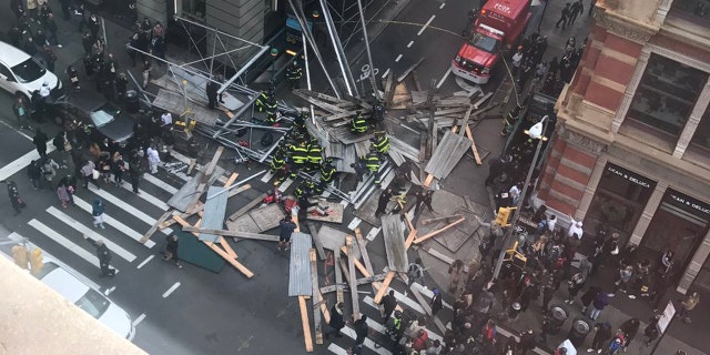 Several people were injured when scaffolding collapsed on a busy New York sidewalk on Sunday.