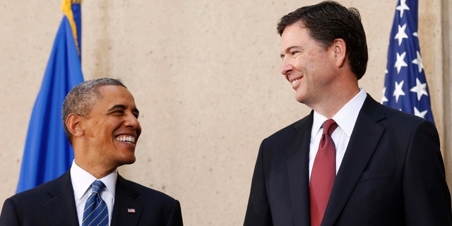 Former President Barack Obama and James Comey on the day he was sworn in as FBI director in 2013.