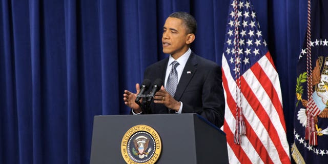 Tuesday: President Obama speaks during a news conference at the Eisenhower Executive Office Building.