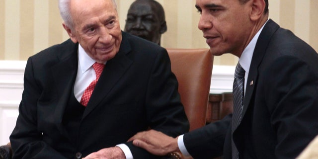 President Barack Obama meets with Israeli President Shimon Peres in the Oval Office of the White House in Washington, Tuesday, April 5, 2011. (AP)
