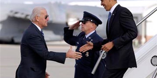 Tuesday: President Obama is greeted by Vice President Biden upon his arrival at Grissom Air Reserve Base, Ind., on the way to nearby Kokomo to speak at Chrysler's Indiana Transmission Plant.