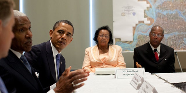 President Barack Obama listens as Memphis Mayor A.C. Wharton speaks during a meeting with elected officials and families affected by the floods in Memphis, Tenn., May 16, 2011. (Official White House Photo by Pete Souza)